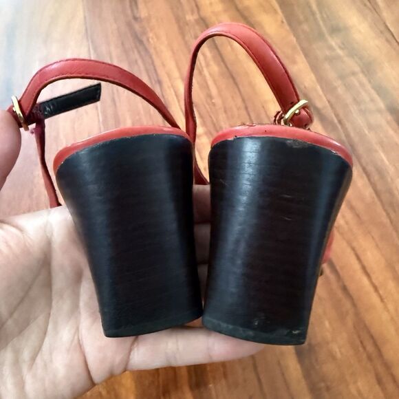 Vtg Etienne Aigner Leather Square Toe Red Loafer Sling Back Heels Sz 6.5 - Picture 4 of 15